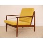 Fauteuil vintage scandinave en teck moutarde, 