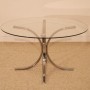 Table basse ronde vintage chrome et verre 1970