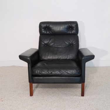 Fauteuil vintage danois 1960 cuir et palissandre