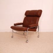 Fauteuil vintage scandinave en cuir dlg Bruno Mathsson