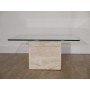 Table basse vintage travertin et verre 1970