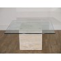 Table basse vintage travertin et verre 1970