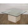 Table basse vintage travertin et verre 1970