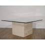 Table basse vintage travertin et verre 1970