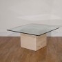 Table basse vintage travertin et verre 1970