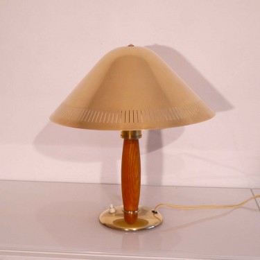 Lampe vintage laiton et bois 1950