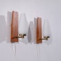 Paire d'appliques vinatge scandinave teck et opaline