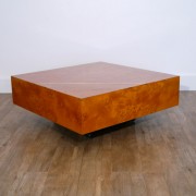 Table basse vintage en loupe d'orme 1970