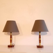 Paire de lampes vintage en teck et laiton