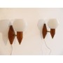 Paire d'appliques scandinave en teck et opaline 1960