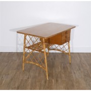 Bureau vintage en rotin attribué à Louis Sognot 1950