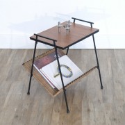 Table d'appoint porte revue teck metal et rotin 1960