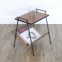 Table d'appoint porte revue teck metal et rotin 1960