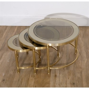 Tables gigognes vintage en laiton et verre 1970